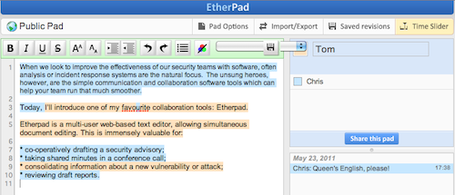 Etherpad screenshot